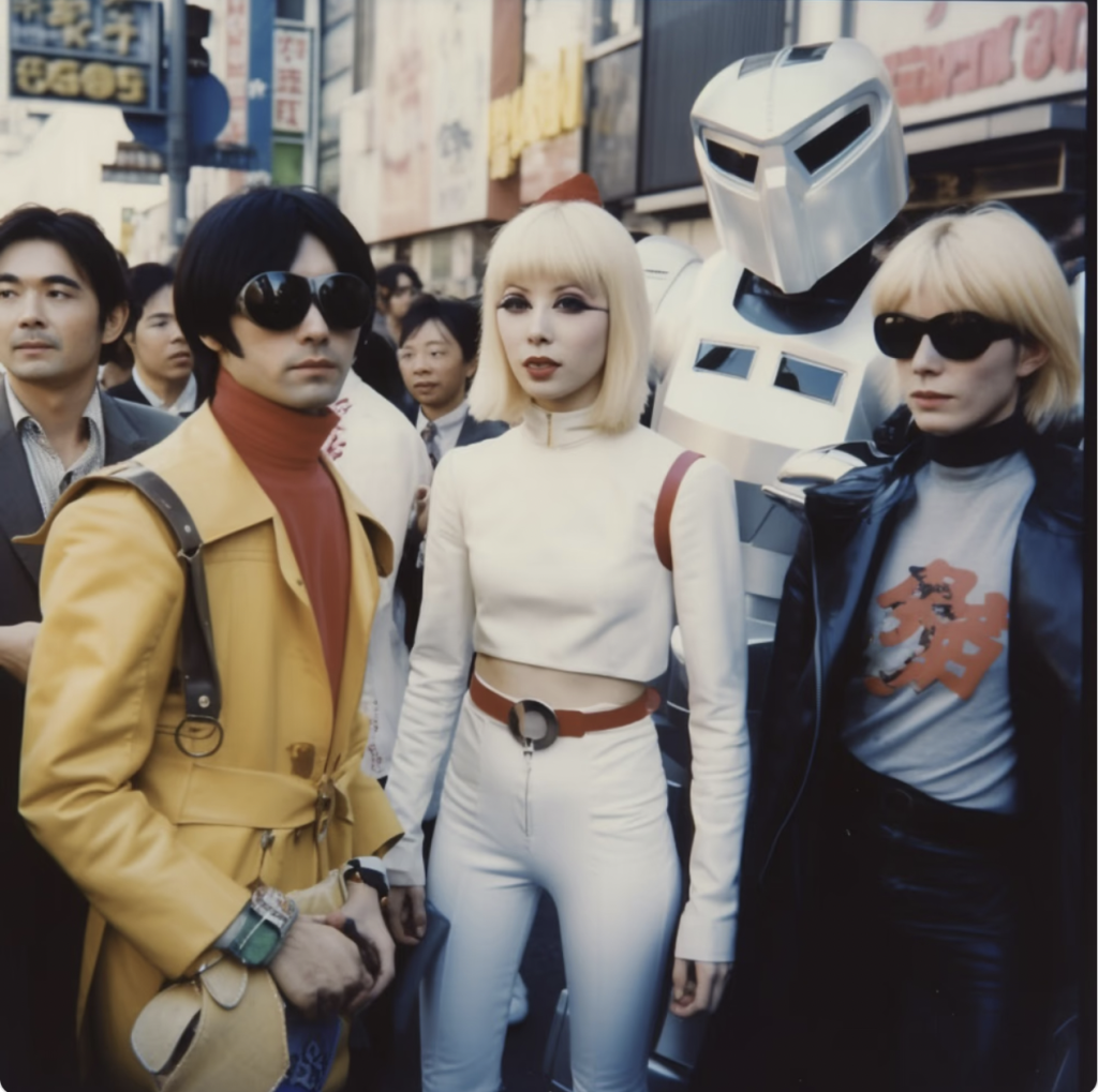 De jeunes japonais habillés de façon rétrofuturiste dans le Tokyo des années 1980.