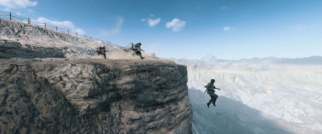 Dans un jeu, des soldats foncent vers la falaise tombent.