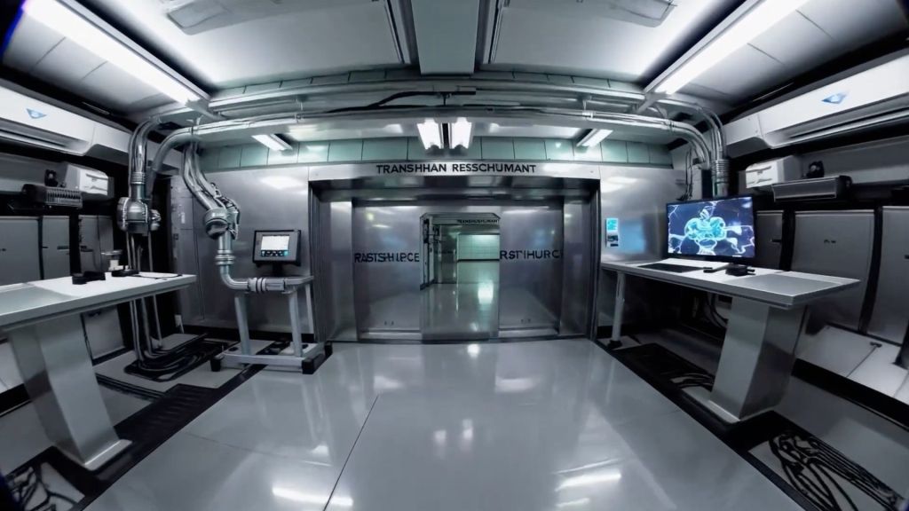 Laboratoire futuriste semblable à celui d'un vaisseau spatial. 